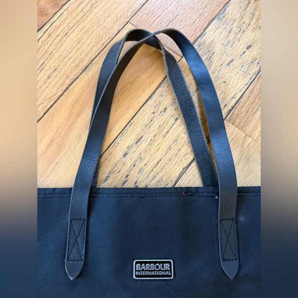 Barbour Racing Riding Biker Motorcycle Shoulder Handbag/Tote Black/White Canvas - Picture 6 of 16